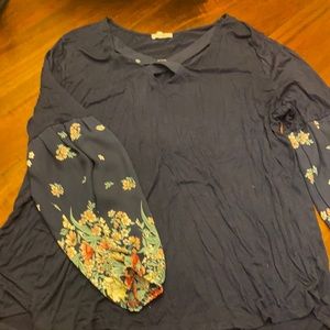 Navy Blue, Floral Blouse